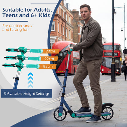 Foldable Kick Scooter with 2 Light-up Wheels and Rear Brake-Green