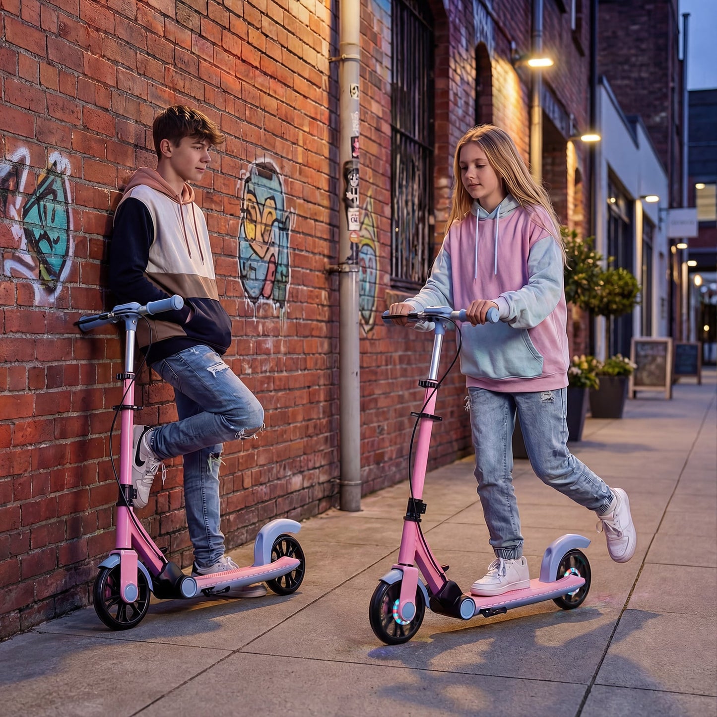 Foldable Kick Scooter with 2 Light-up Wheels and Rear Brake-Pink