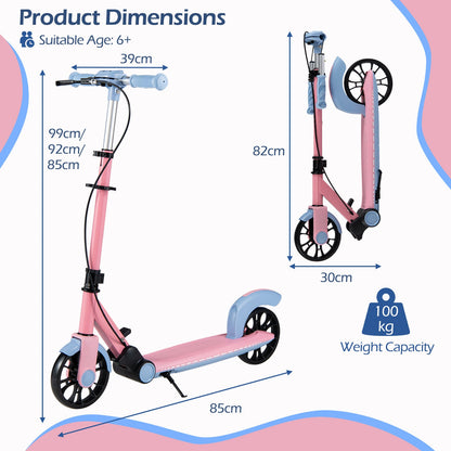 Foldable Kick Scooter with 2 Light-up Wheels and Rear Brake-Pink