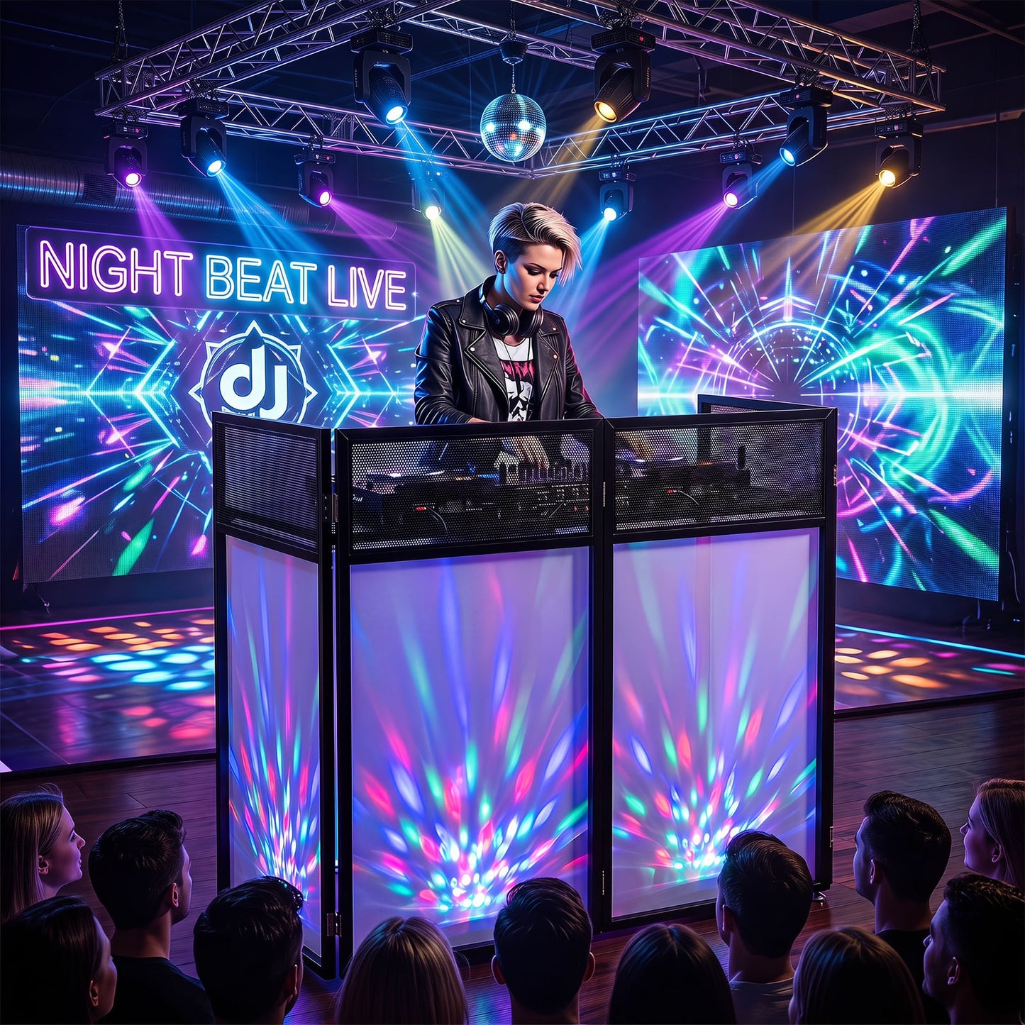 Foldable Mobile DJ Table Stand with Adjustable Feet and Detachable Tabletop-Black