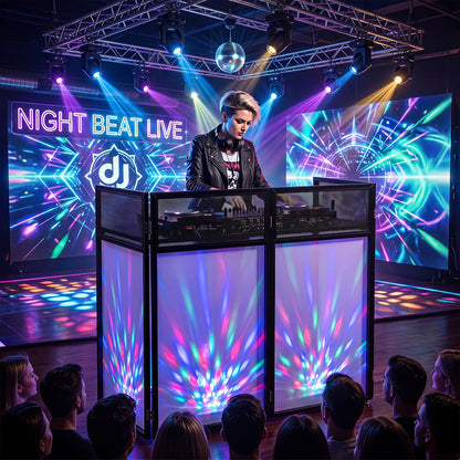 Foldable Mobile DJ Table Stand with Adjustable Feet and Detachable Tabletop-Black