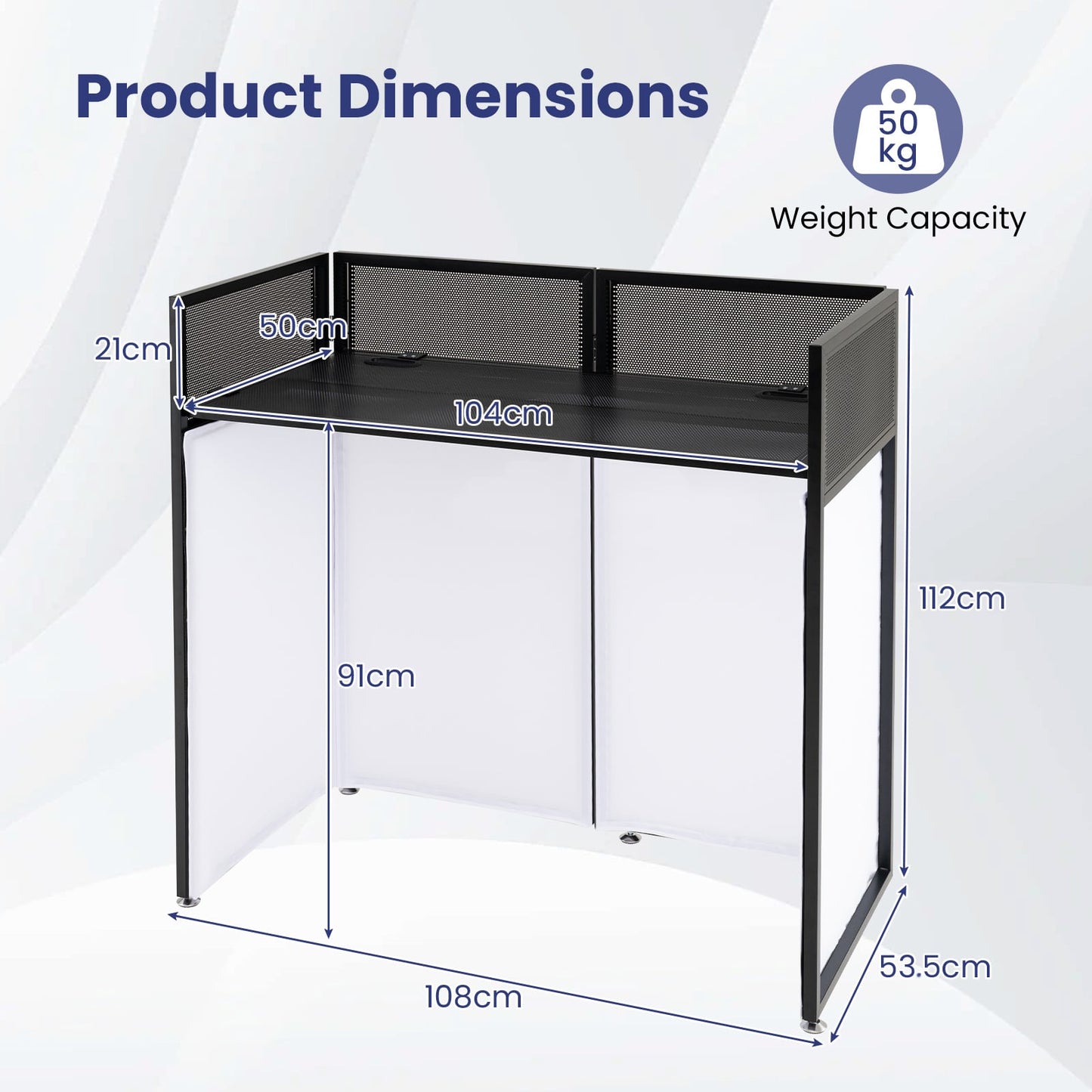 Foldable Mobile DJ Table Stand with Adjustable Feet and Detachable Tabletop-Black