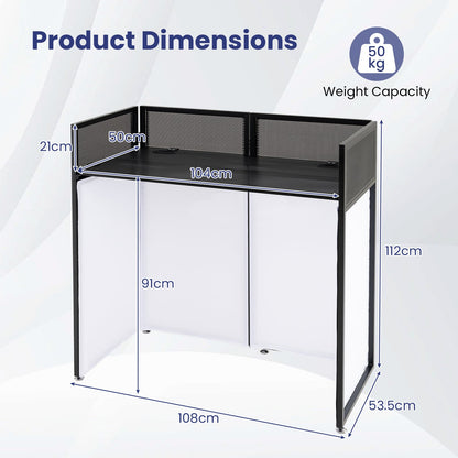 Foldable Mobile DJ Table Stand with Adjustable Feet and Detachable Tabletop-Black