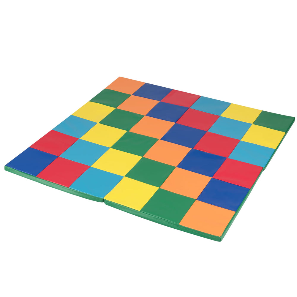 Foldable Patchwork Toddler Activity Mat with Waterproof Faux Leather-Colorful