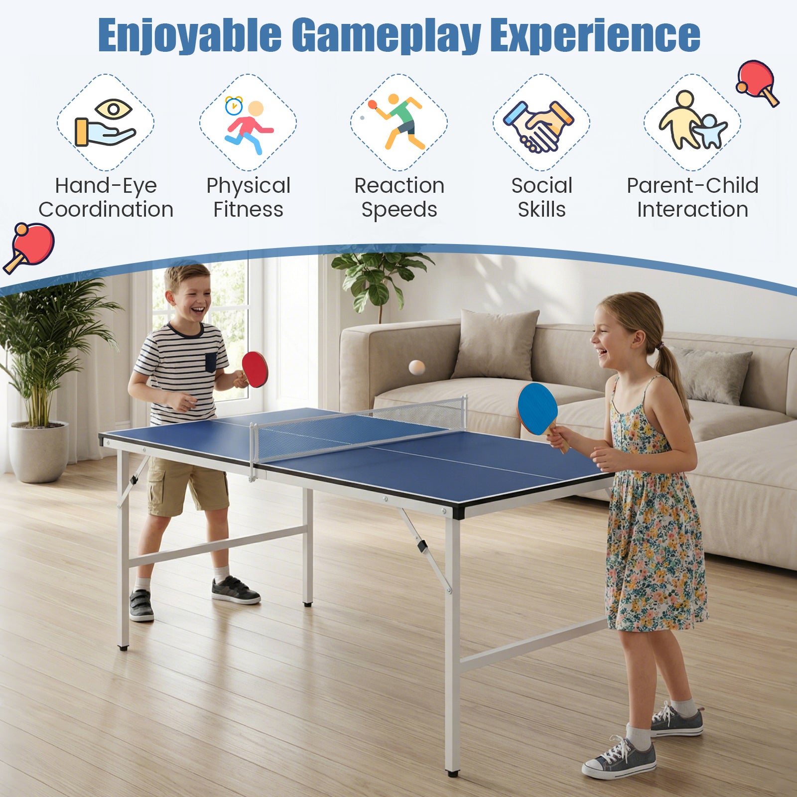Foldable Ping Pong Table with Net for Indoor Outdoor Use