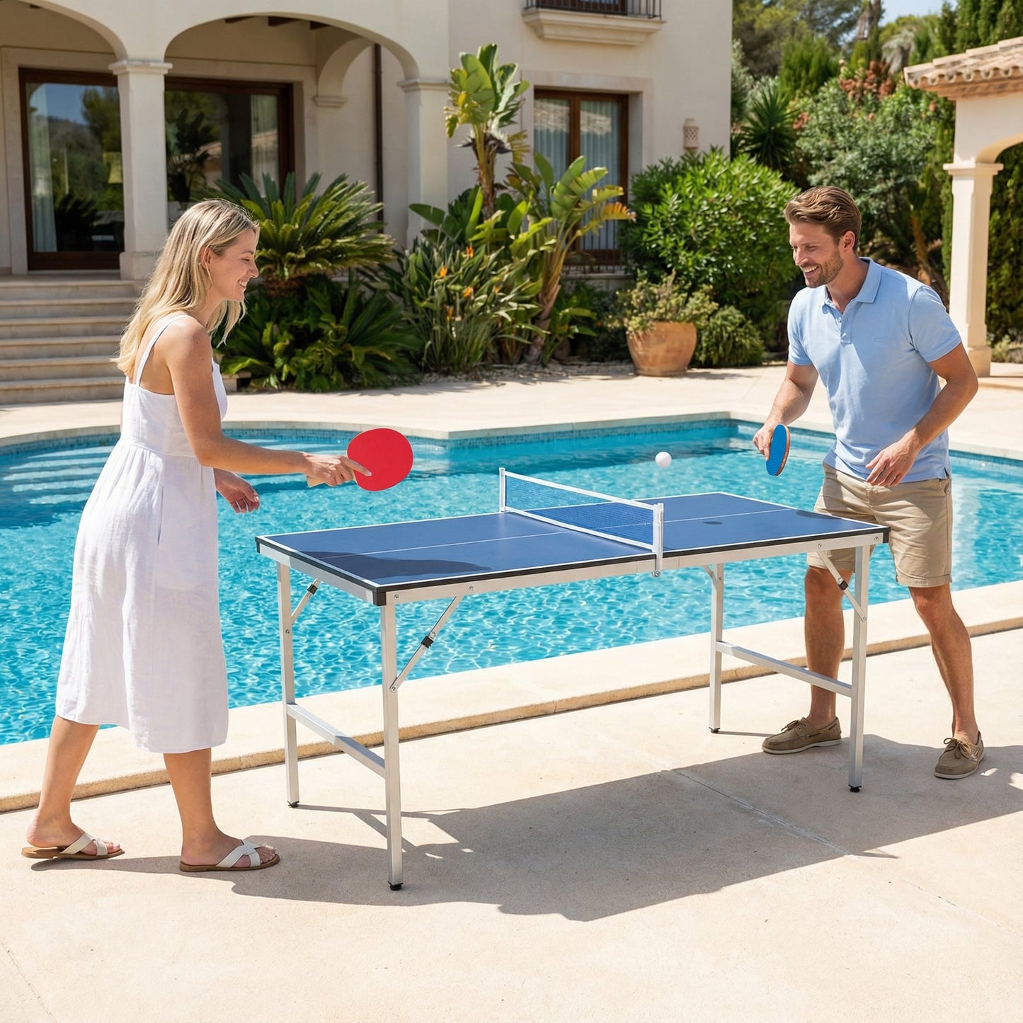 Foldable Ping Pong Table with Net for Indoor Outdoor Use