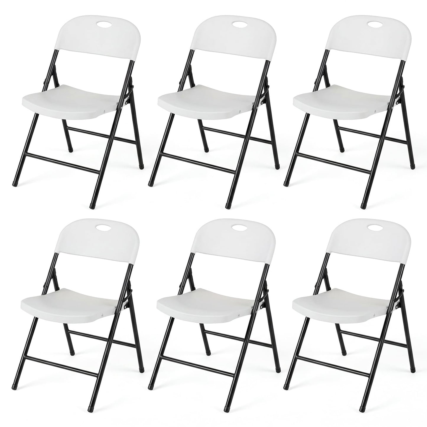 Foldable Plastic Chairs Set of 6 with Ergonomic Backrest