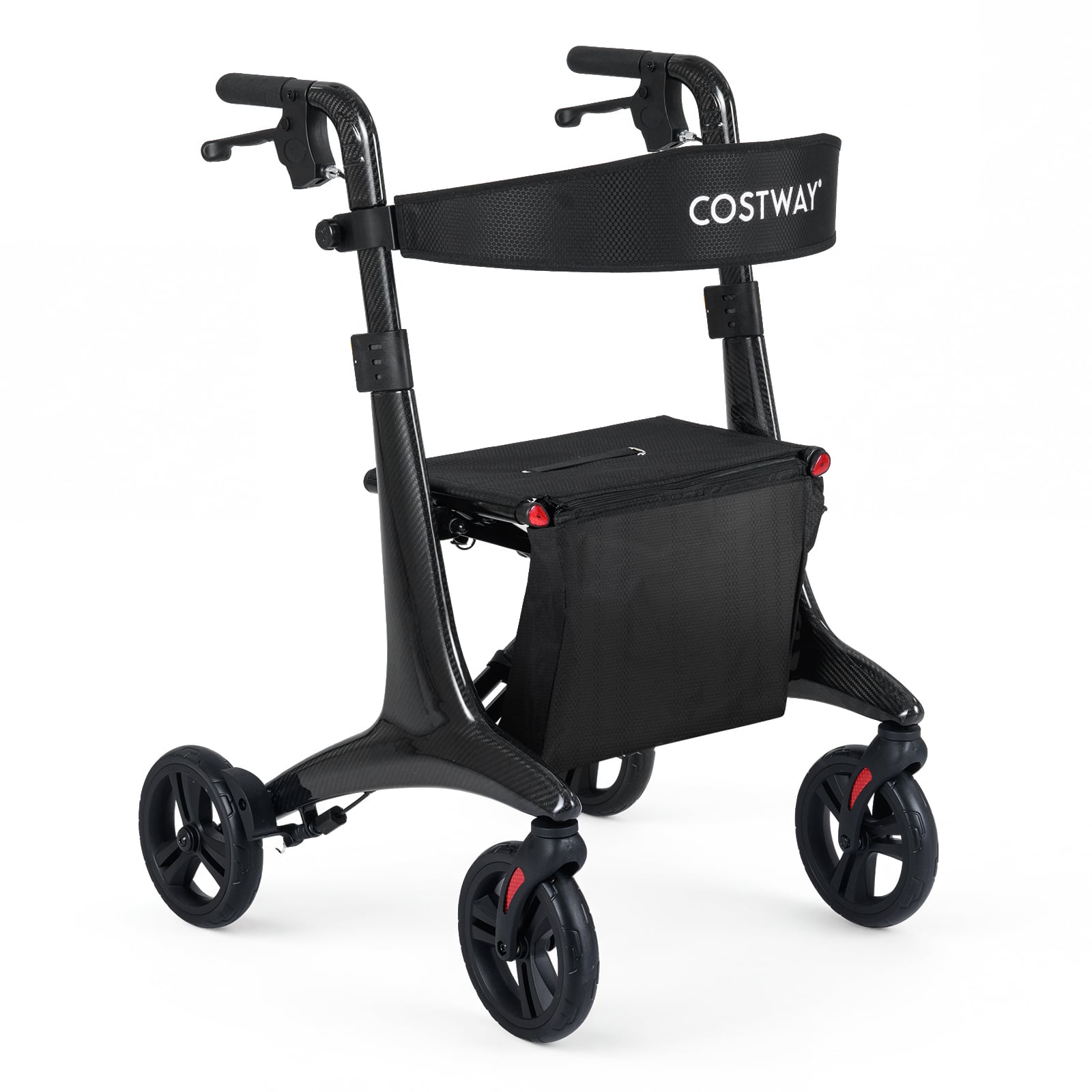 Foldable Rollator Walker with Seat and Carbon Fiber Structure for Seniors-Black