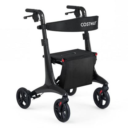 Foldable Rollator Walker with Seat and Carbon Fiber Structure for Seniors-Black
