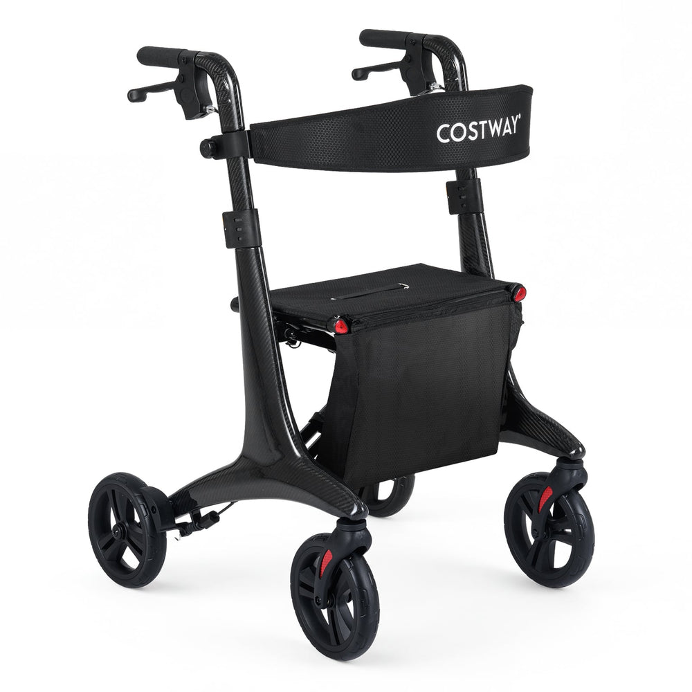 Foldable Rollator Walker with Seat and Carbon Fiber Structure for Seniors-Black