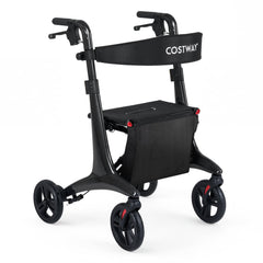 Foldable Rollator Walker with Seat and Carbon Fiber Structure for Seniors-Black