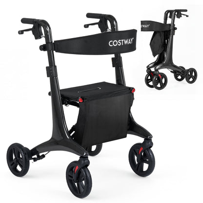 Foldable Rollator Walker with Seat and Carbon Fiber Structure for Seniors-Black