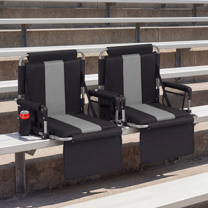 Foldable Stadium Seat 54 CM Wide Bleacher Chairs with Back Support and Padded Cushions-Grey