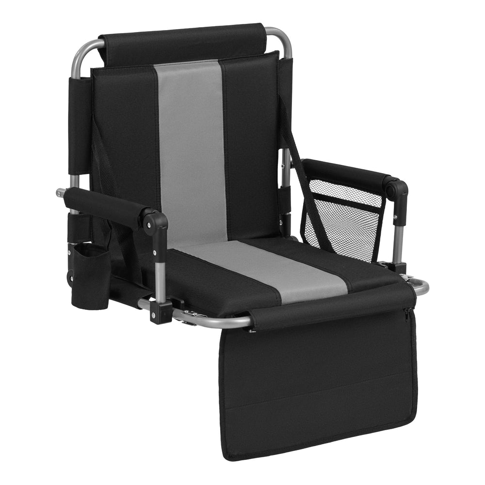 Foldable Stadium Seat 54 CM Wide Bleacher Chairs with Back Support and Padded Cushions-Grey