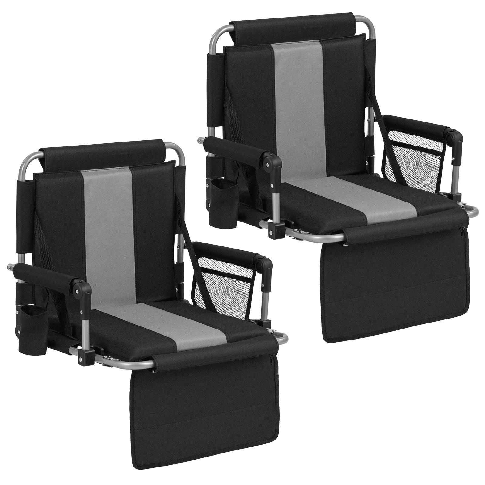 Foldable Stadium Seat 54 CM Wide Bleacher Chairs with Back Support and Padded Cushions-Grey