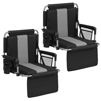 Foldable Stadium Seat 54 CM Wide Bleacher Chairs with Back Support and Padded Cushions-Grey