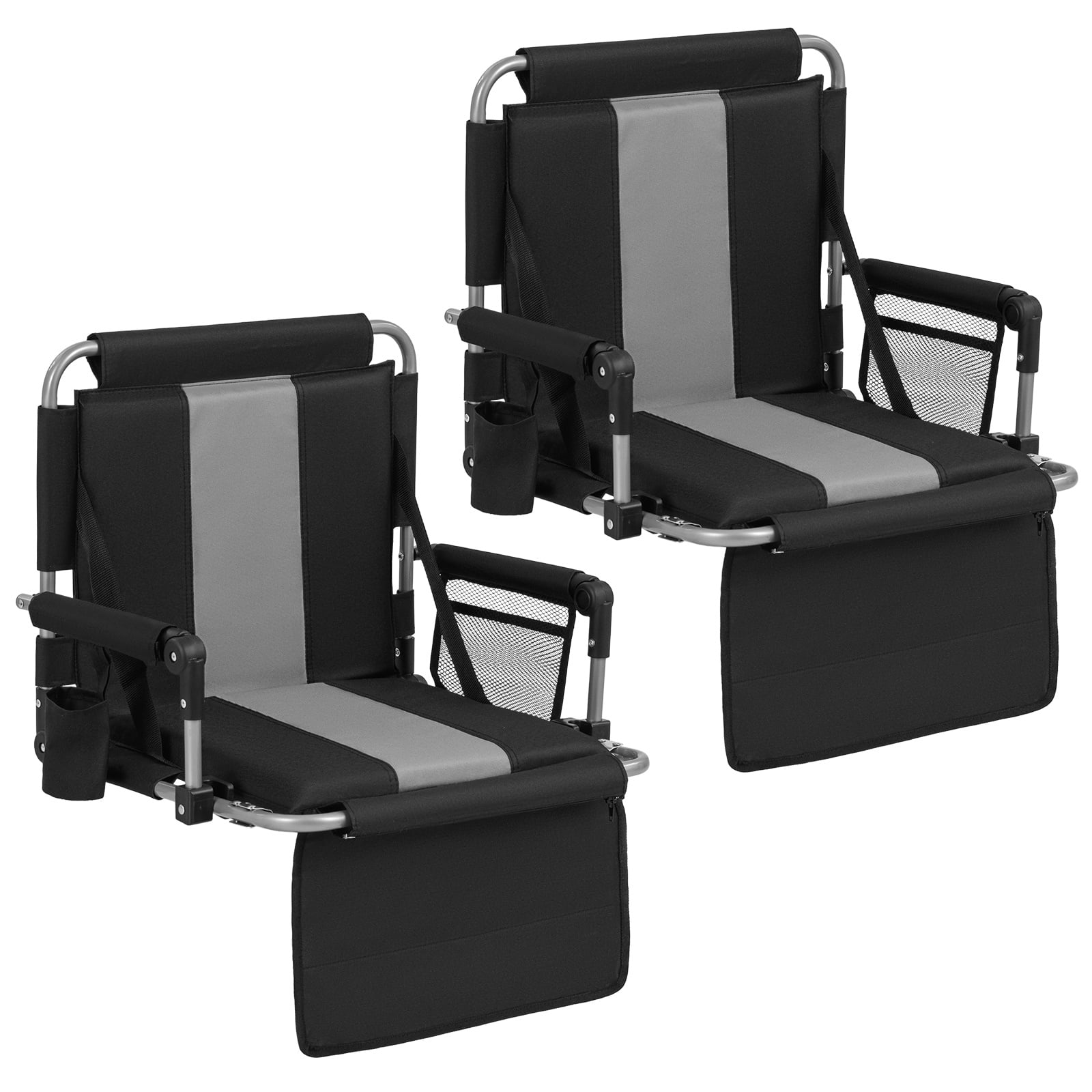 Foldable Stadium Seat 54 CM Wide Bleacher Chairs with Back Support and Padded Cushions-Grey