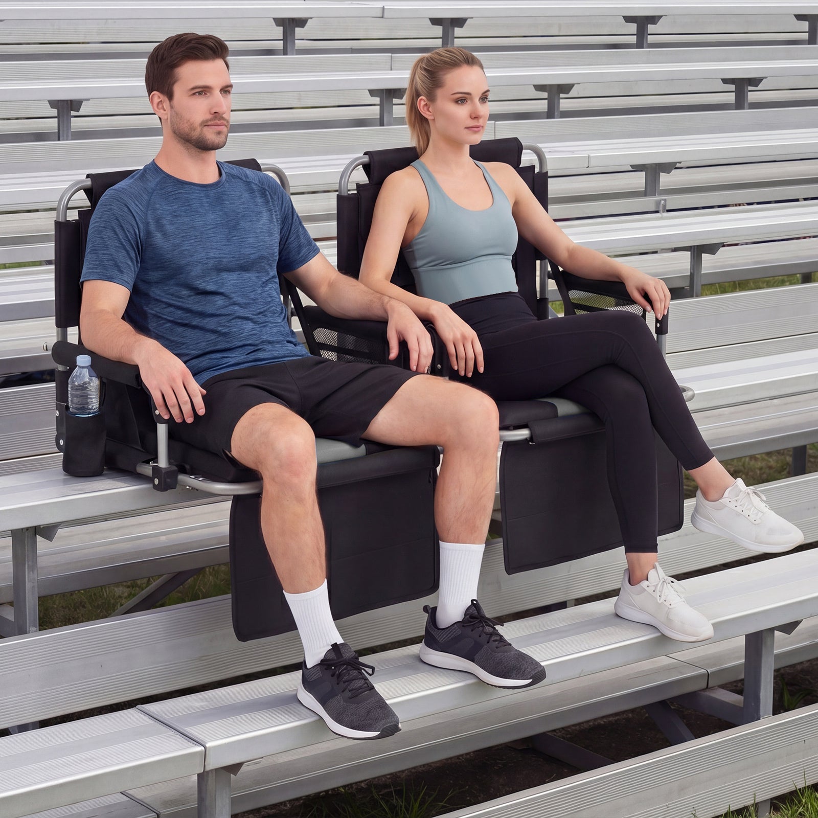 Foldable Stadium Seat 54 CM Wide Bleacher Chairs with Back Support and Padded Cushions-Grey