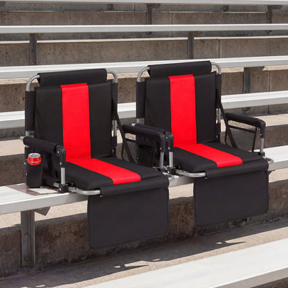 Foldable Stadium Seat 54 CM Wide Bleacher Chairs with Back Support and Padded Cushions-Red