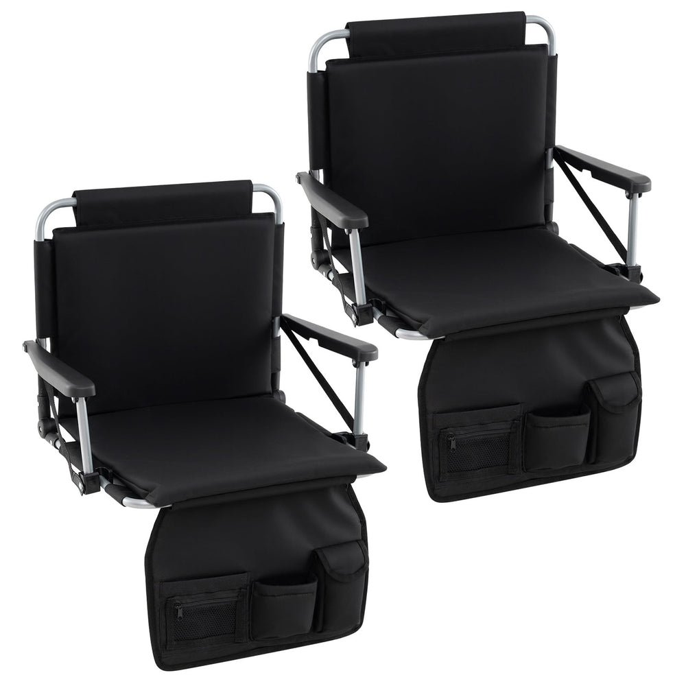 Foldable Stadium Seat Bleacher Chair Set of 2 with Back Support-Black