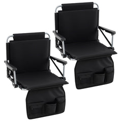 Foldable Stadium Seat Bleacher Chair Set of 2 with Back Support-Black