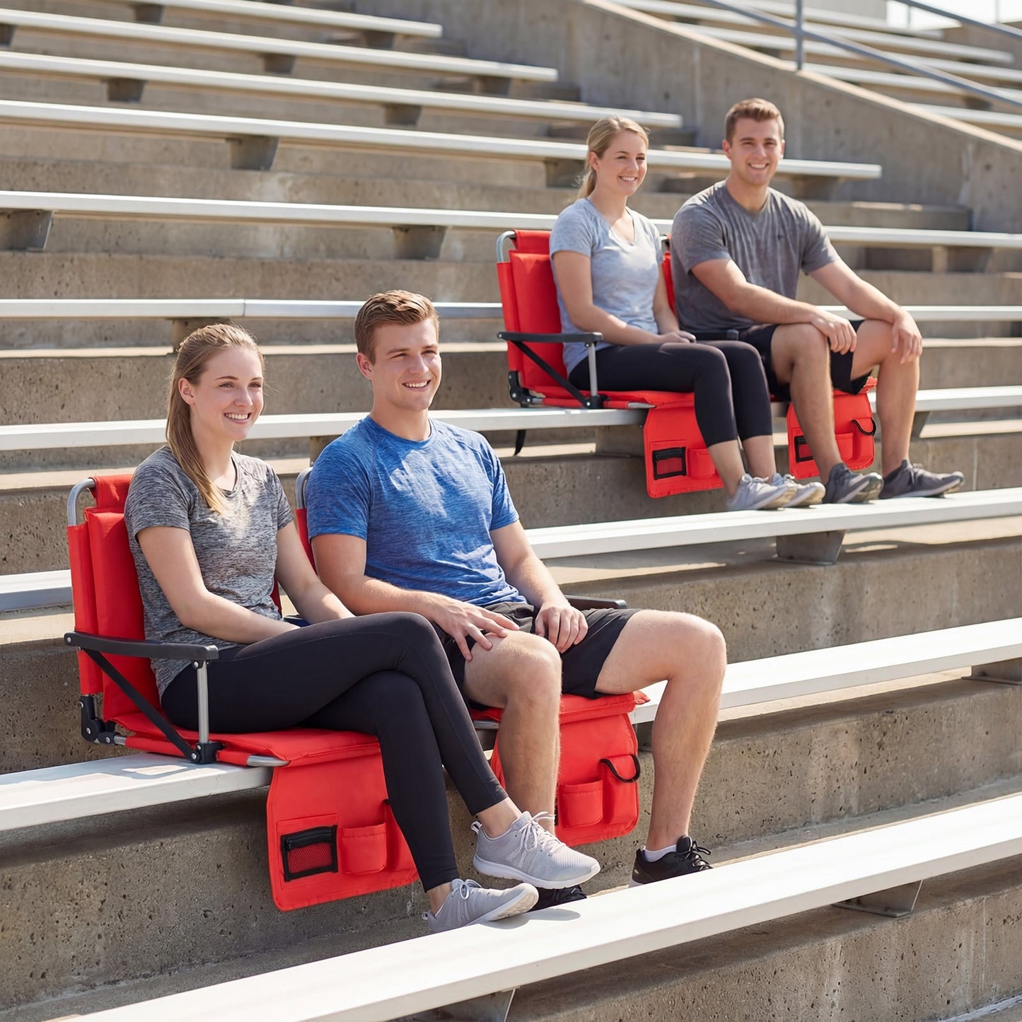 Foldable Stadium Seat Bleacher Chair Set of 2 with Back Support-Red