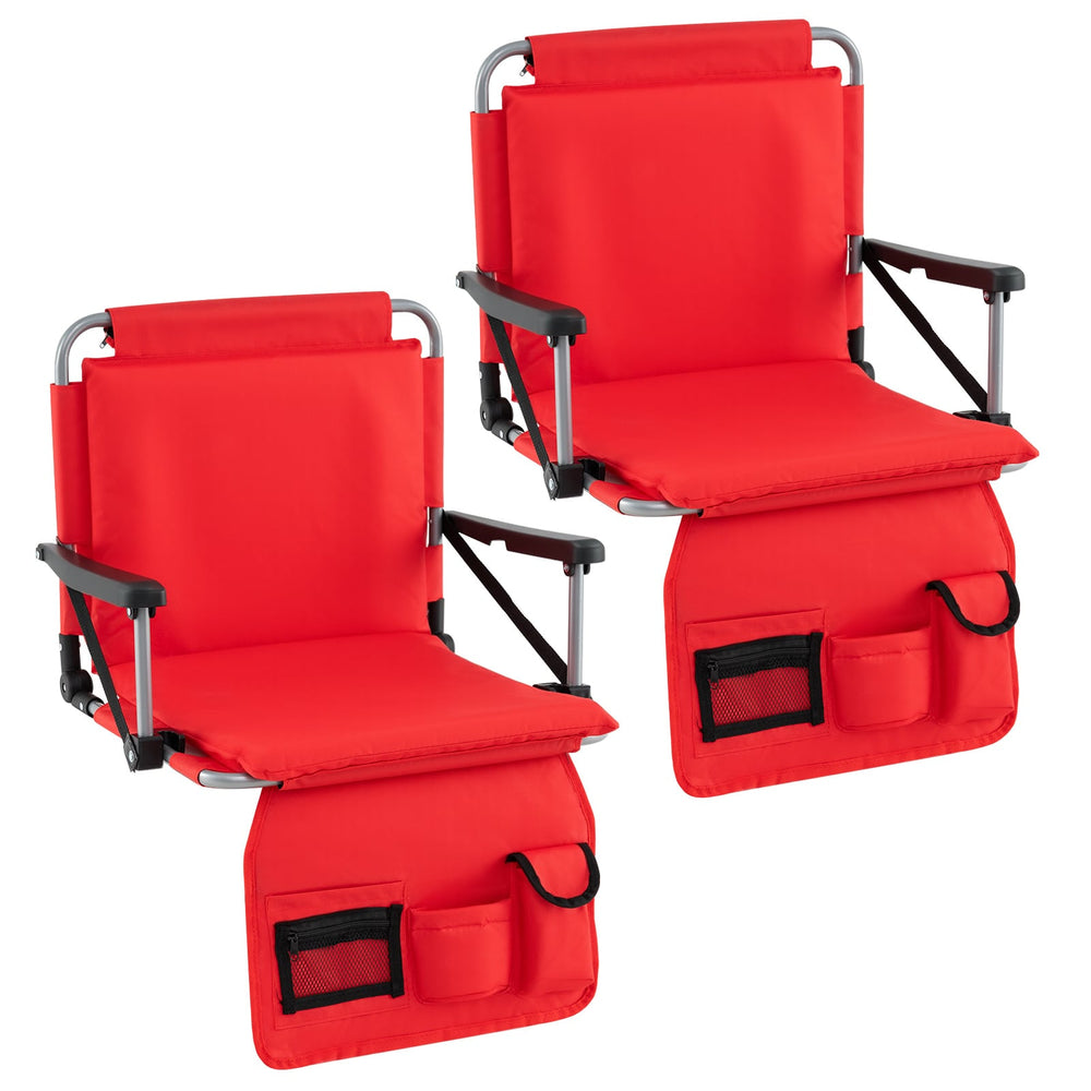 Foldable Stadium Seat Bleacher Chair Set of 2 with Back Support-Red