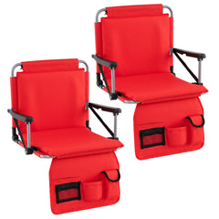 Foldable Stadium Seat Bleacher Chair Set of 2 with Back Support-Red