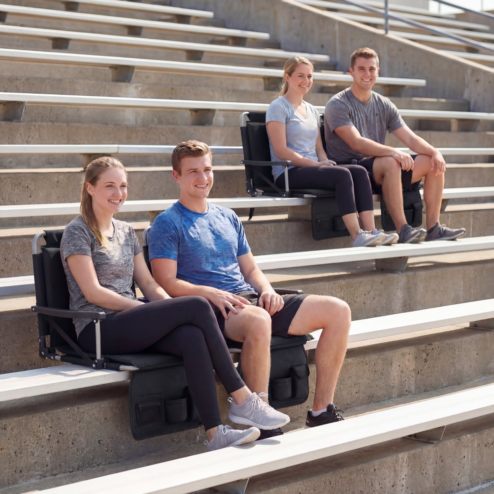 Foldable Stadium Seat Bleacher Chairs with Back Support and Padded Cushions-Black