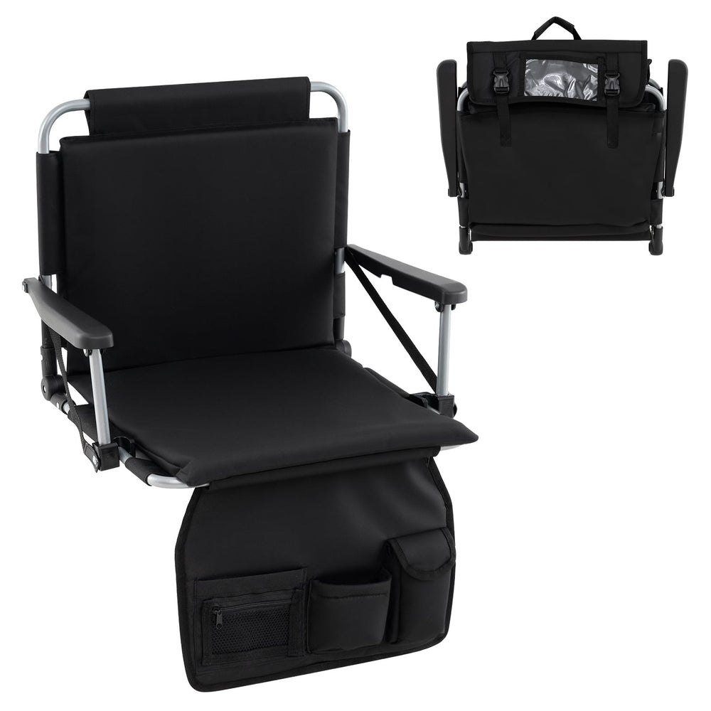 Foldable Stadium Seat Bleacher Chairs with Back Support and Padded Cushions-Black