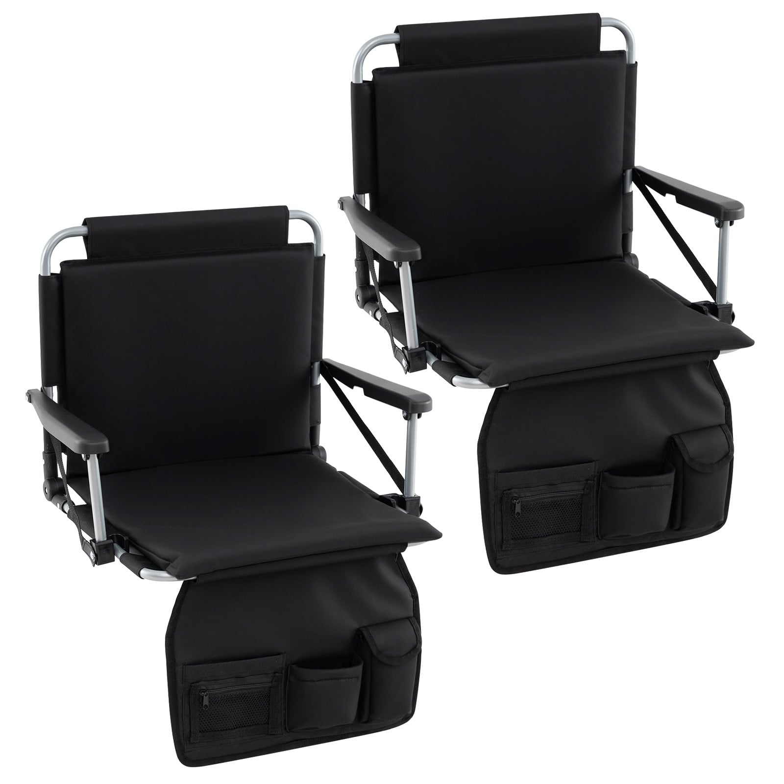 Foldable Stadium Seat Bleacher Chairs with Back Support and Padded Cushions-Black