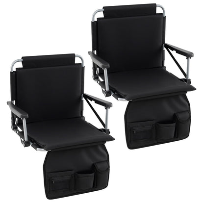 Foldable Stadium Seat Bleacher Chairs with Back Support and Padded Cushions-Black