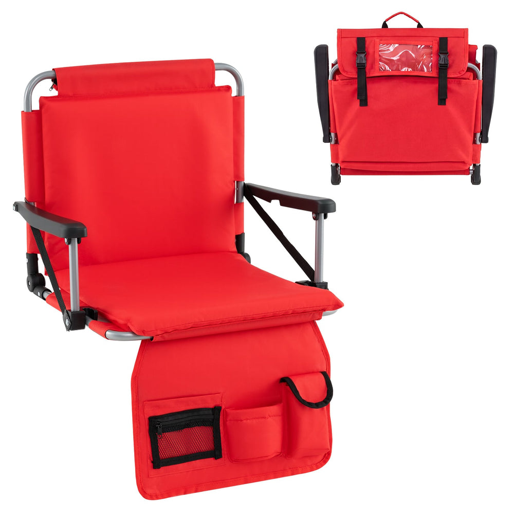 Foldable Stadium Seat Bleacher Chairs with Back Support and Padded Cushions-Red