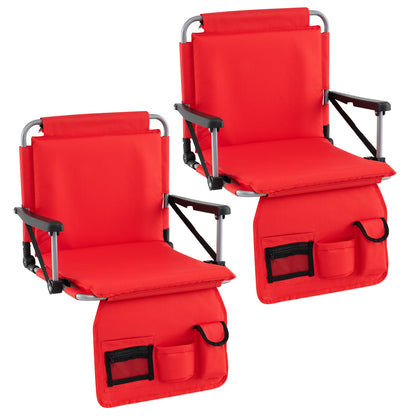 Foldable Stadium Seat Bleacher Chairs with Back Support and Padded Cushions-Red