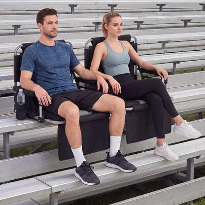 Foldable Stadium Seat Set of 2 with Back Support and Padded Cushions-Grey