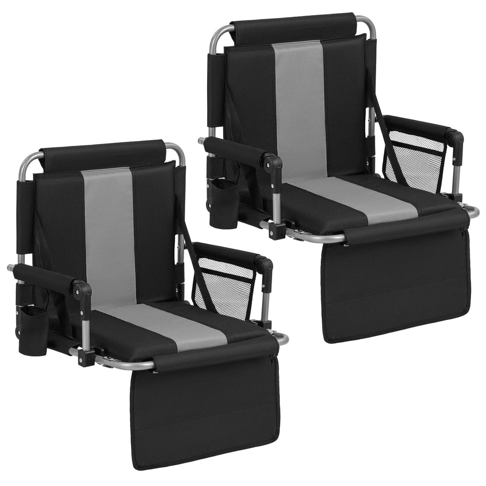 Foldable Stadium Seat Set of 2 with Back Support and Padded Cushions-Grey