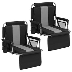 Foldable Stadium Seat Set of 2 with Back Support and Padded Cushions-Grey