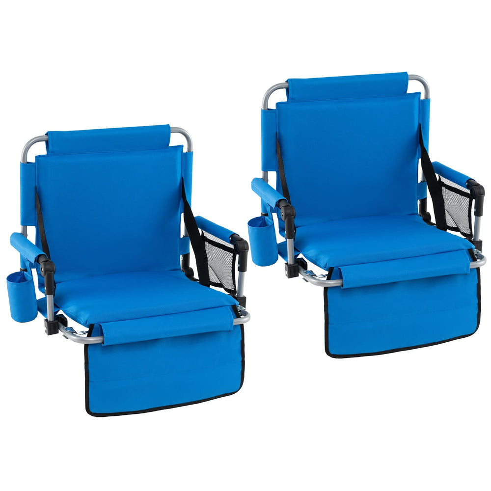 Foldable Stadium Seat Set of 2 with Padded Cushions and Armrest-Blue