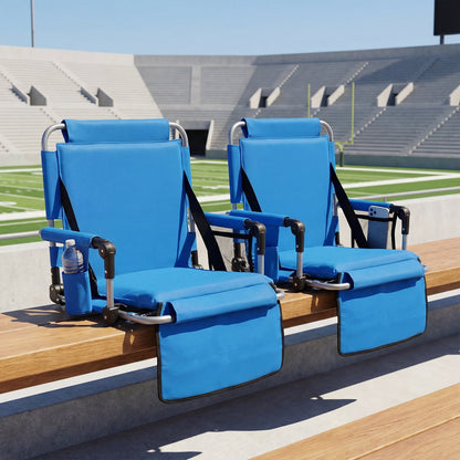Foldable Stadium Seat with Back Support and Padded Cushions with Armrest-Blue