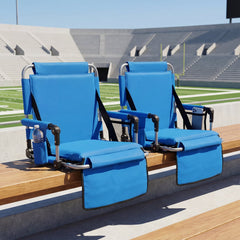 Foldable Stadium Seat with Back Support and Padded Cushions with Armrest-Blue