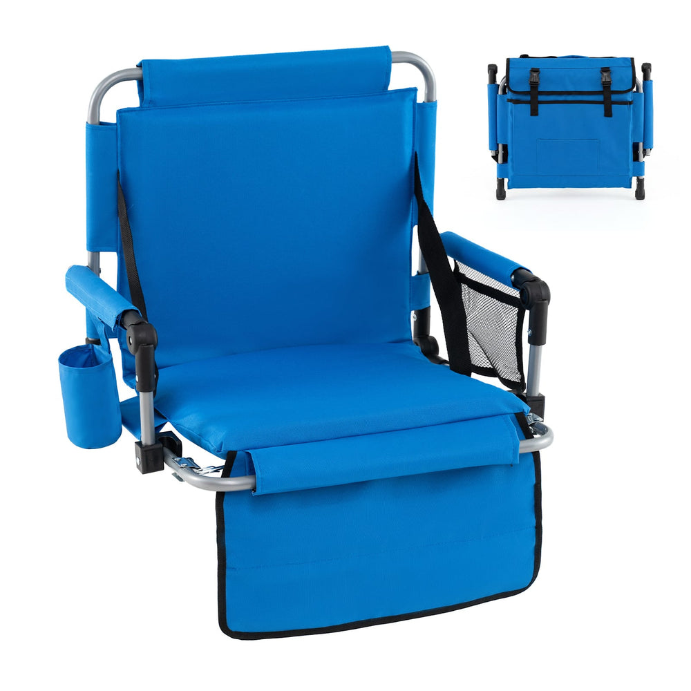 Foldable Stadium Seat with Back Support and Padded Cushions with Armrest-Blue