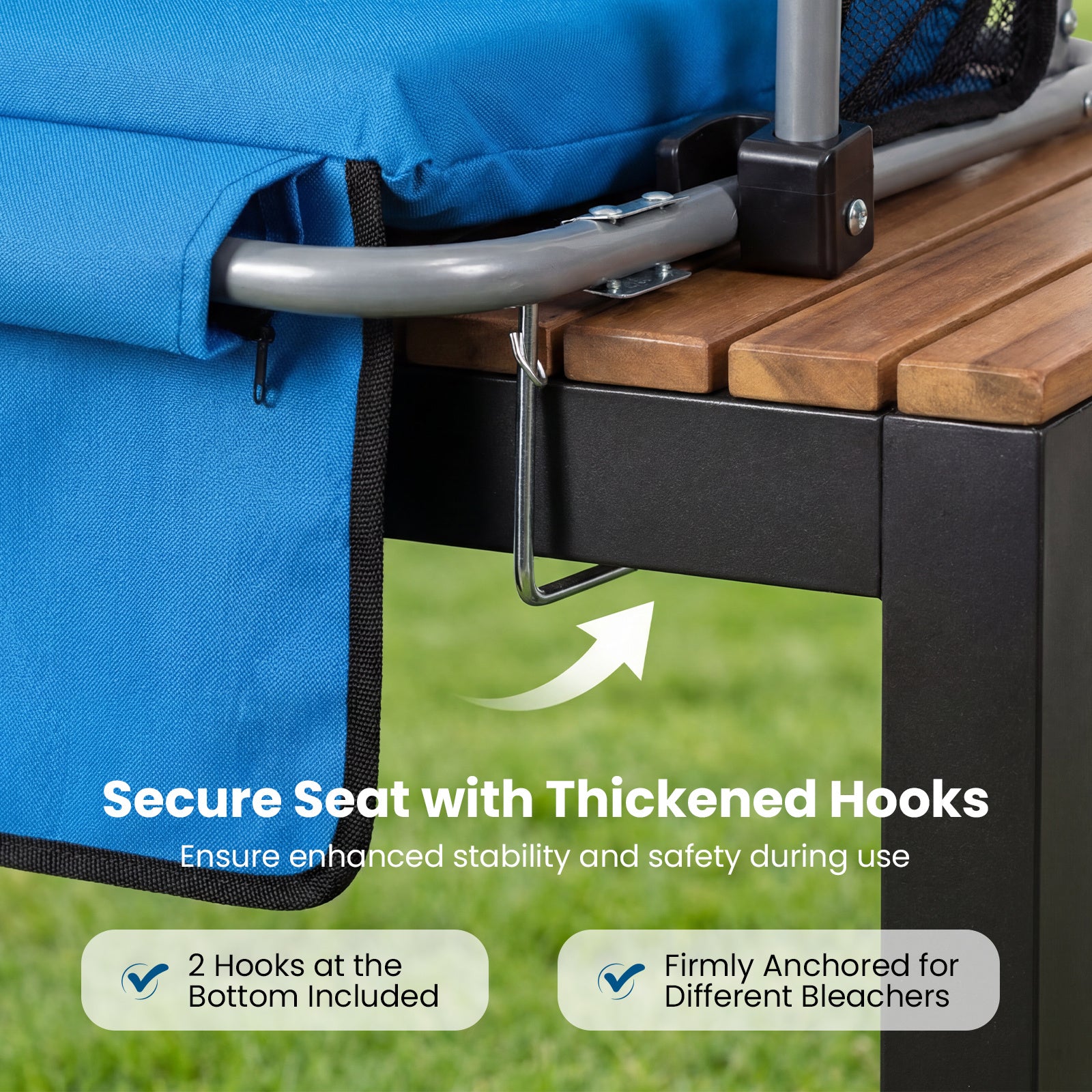 Foldable Stadium Seat with Back Support and Padded Cushions with Armrest-Blue