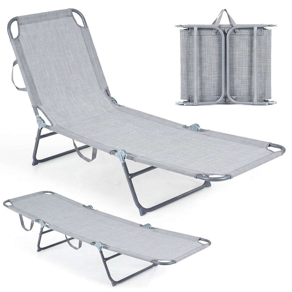 Foldable Sun Lounger Recliner with 4-Position Adjustable Backrest and Footrest-Grey