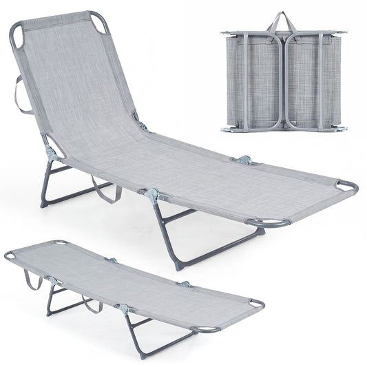 Foldable Sun Lounger Recliner with 4-Position Adjustable Backrest and Footrest-Grey