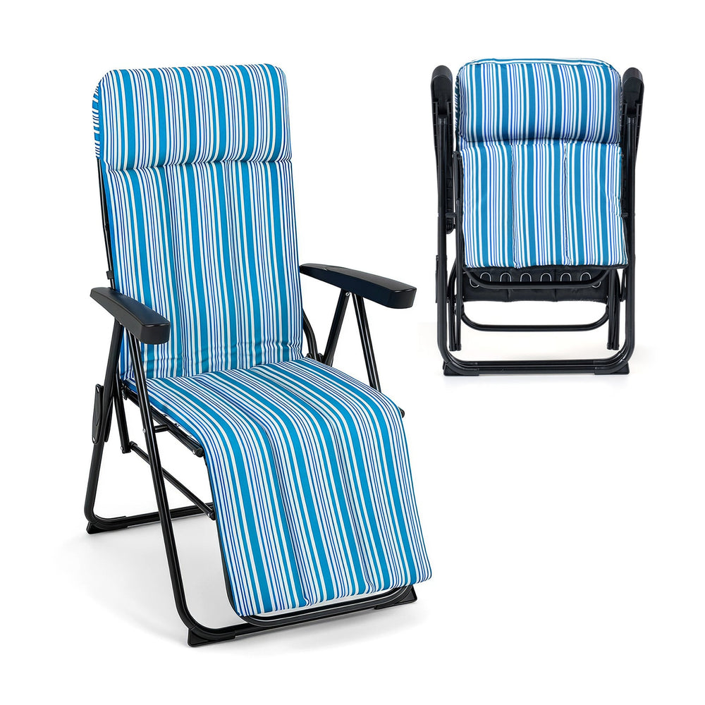 Foldable Sun Lounger Recliner with Adjustable Backrest Headrest and Armrests-Blue