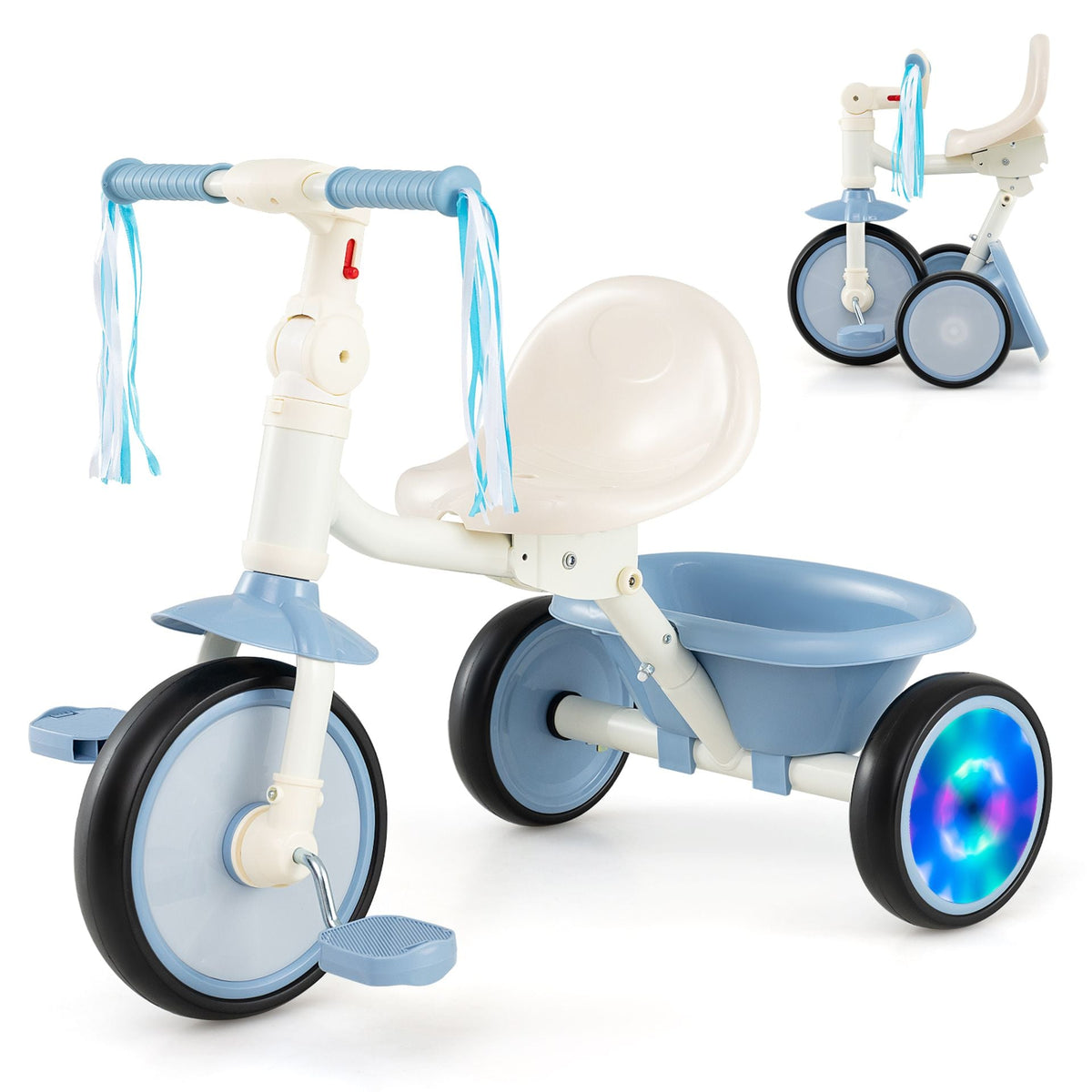 Foldable Toddler Tricycle for 2-5 Year Old with Lighting Wheels-Blue