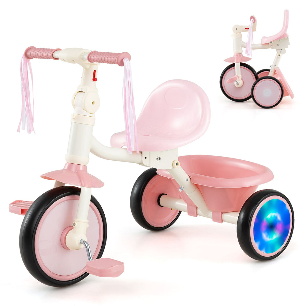 Foldable Toddler Tricycle for 2-5 Year Old with Lighting Wheels-Pink