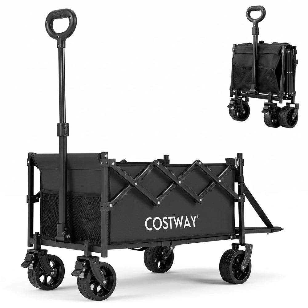 Foldable Transport Trolley 63-92L with Large All-Terrain Wheels for Beach Camping Picnic-Black