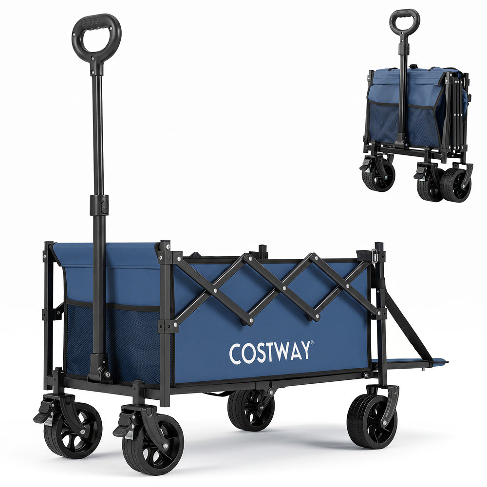 Foldable Transport Trolley 63-92L with Large All-Terrain Wheels for Beach Camping Picnic-Blue