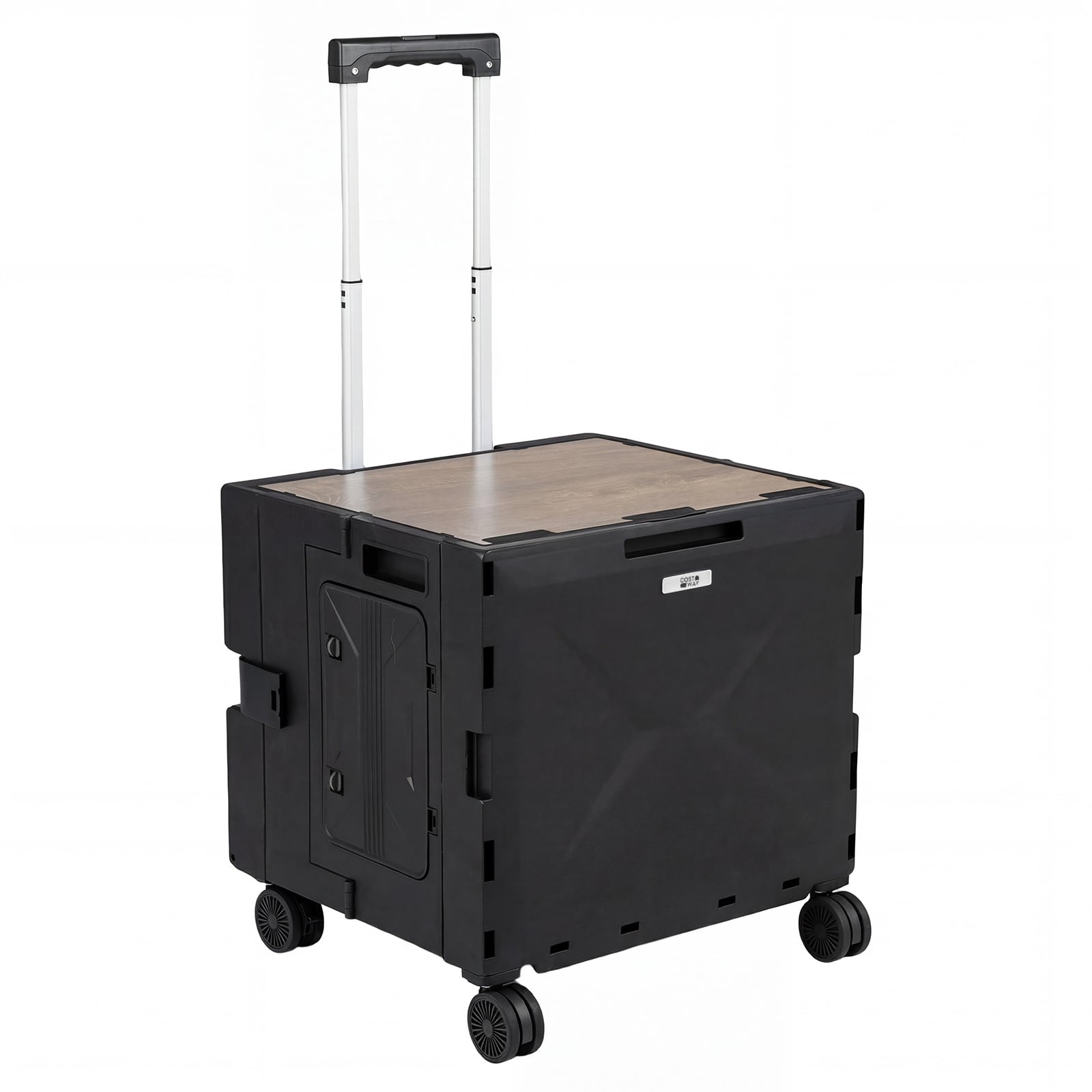 Foldable Utility Cart on 4 Rotate Wheels with Cup Holder-Black